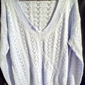 Light Blue V-Neck Women Sweater